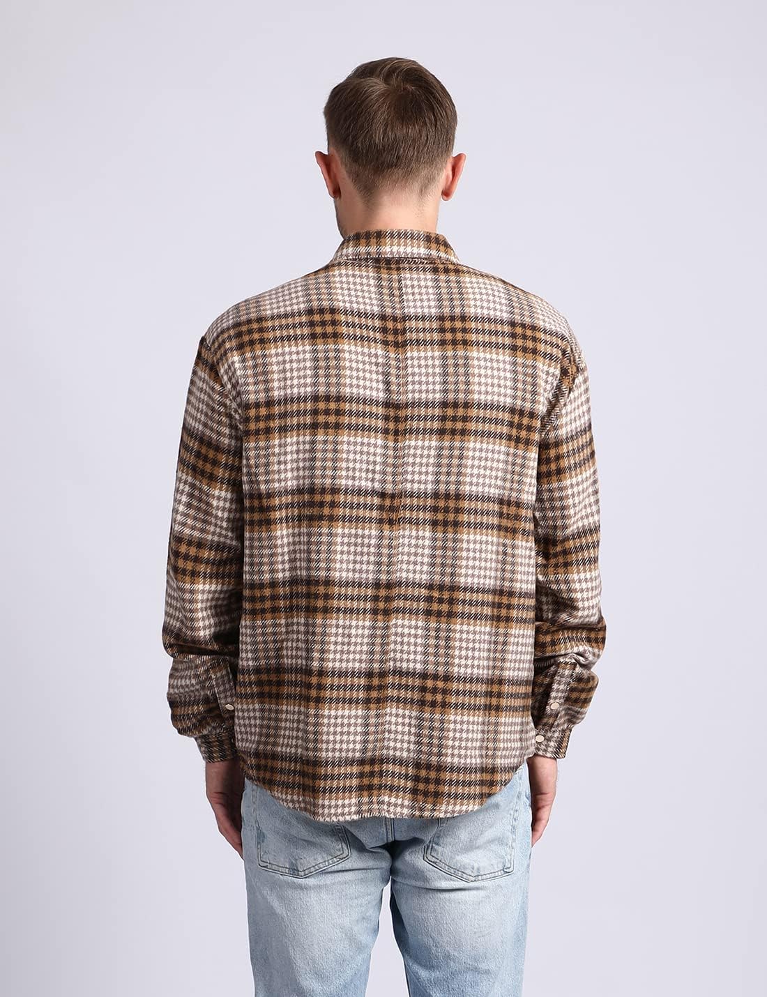 Mens Casual Cotton Plaid Shirts Long Sleeve Button-Down Flannel Overshirt Jacket - Picture 53 of 112