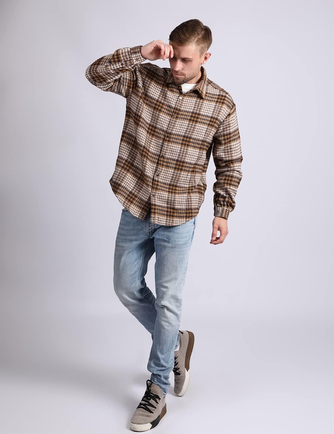 Mens Casual Cotton Plaid Shirts Long Sleeve Button-Down Flannel Overshirt Jacket - Picture 55 of 112