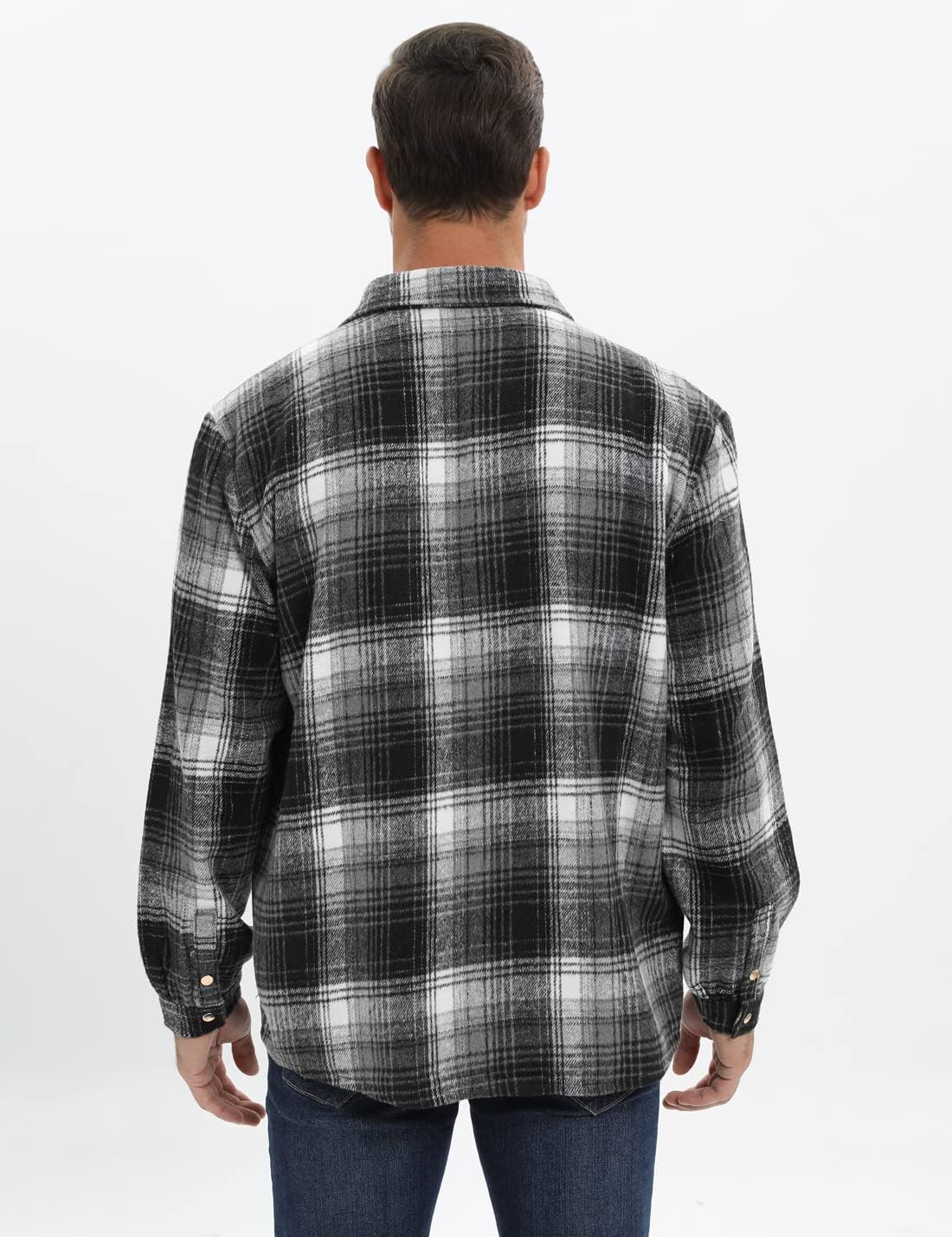 Mens Casual Cotton Plaid Shirts Long Sleeve Button-Down Flannel Overshirt Jacket - Picture 58 of 112