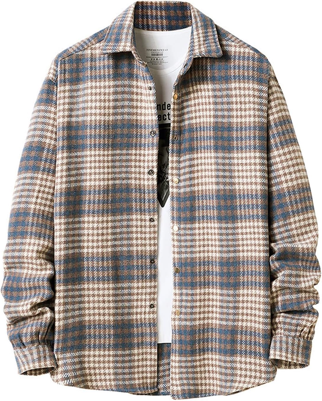 Mens Casual Cotton Plaid Shirts Long Sleeve Button-Down Flannel Overshirt Jacket - Picture 64 of 112
