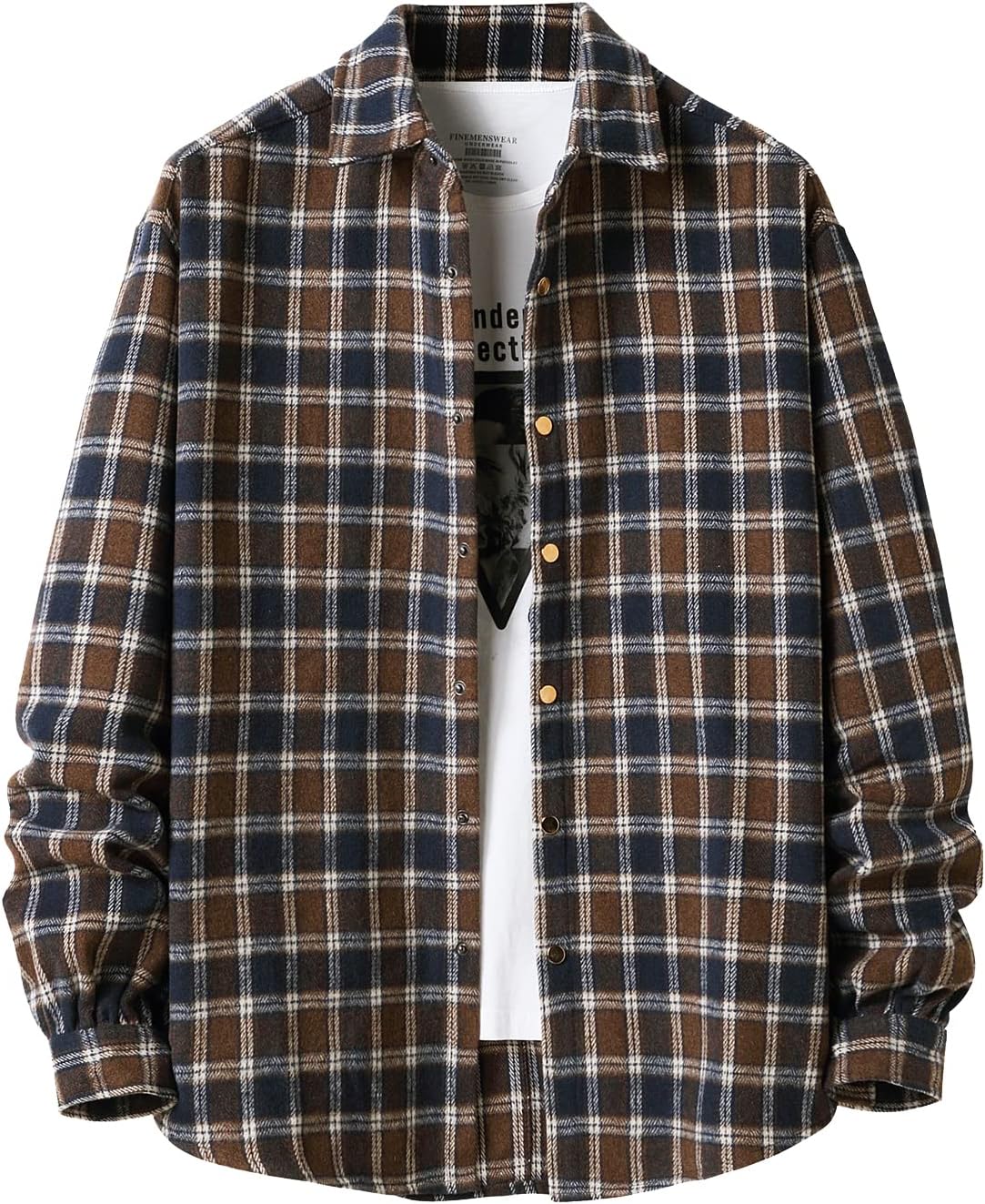 Mens Casual Cotton Plaid Shirts Long Sleeve Button-Down Flannel Overshirt Jacket - Picture 71 of 112