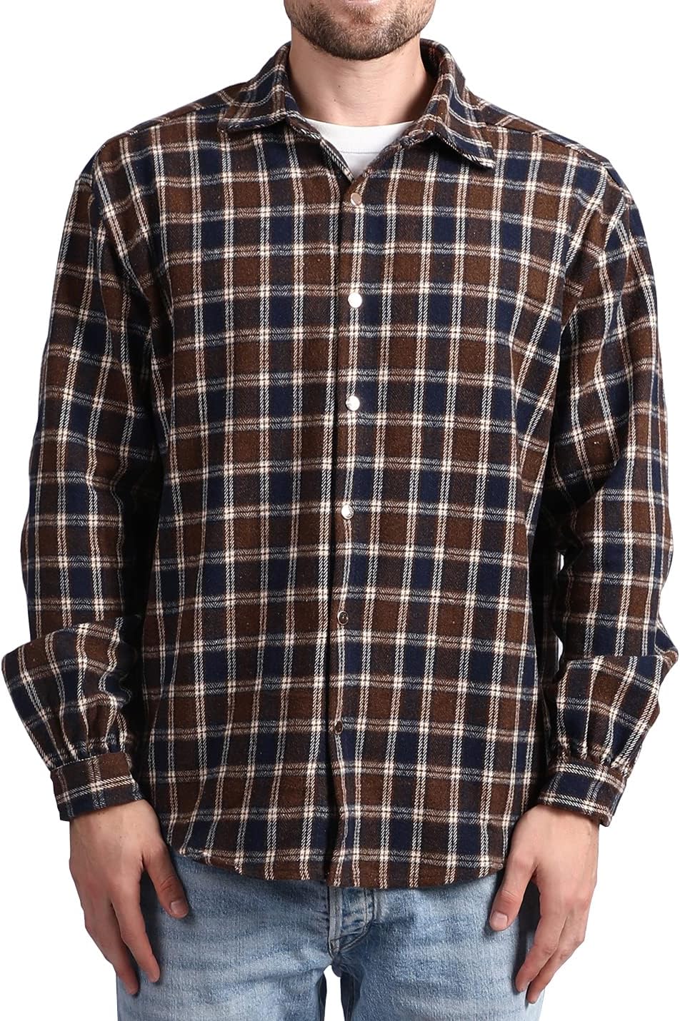 Mens Casual Cotton Plaid Shirts Long Sleeve Button-Down Flannel Overshirt Jacket - Picture 73 of 112