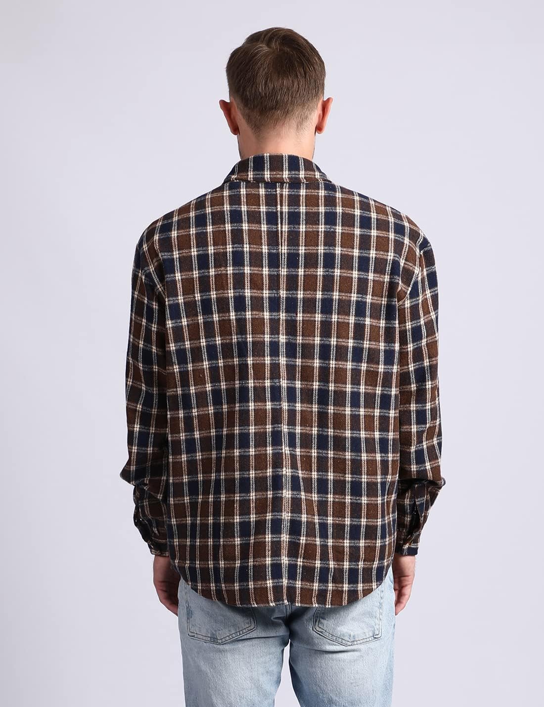 Mens Casual Cotton Plaid Shirts Long Sleeve Button-Down Flannel Overshirt Jacket - Picture 74 of 112