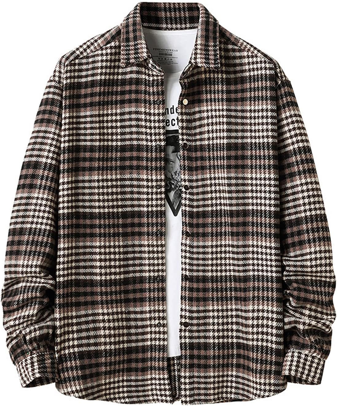Mens Casual Cotton Plaid Shirts Long Sleeve Button-Down Flannel Overshirt Jacket - Picture 78 of 112