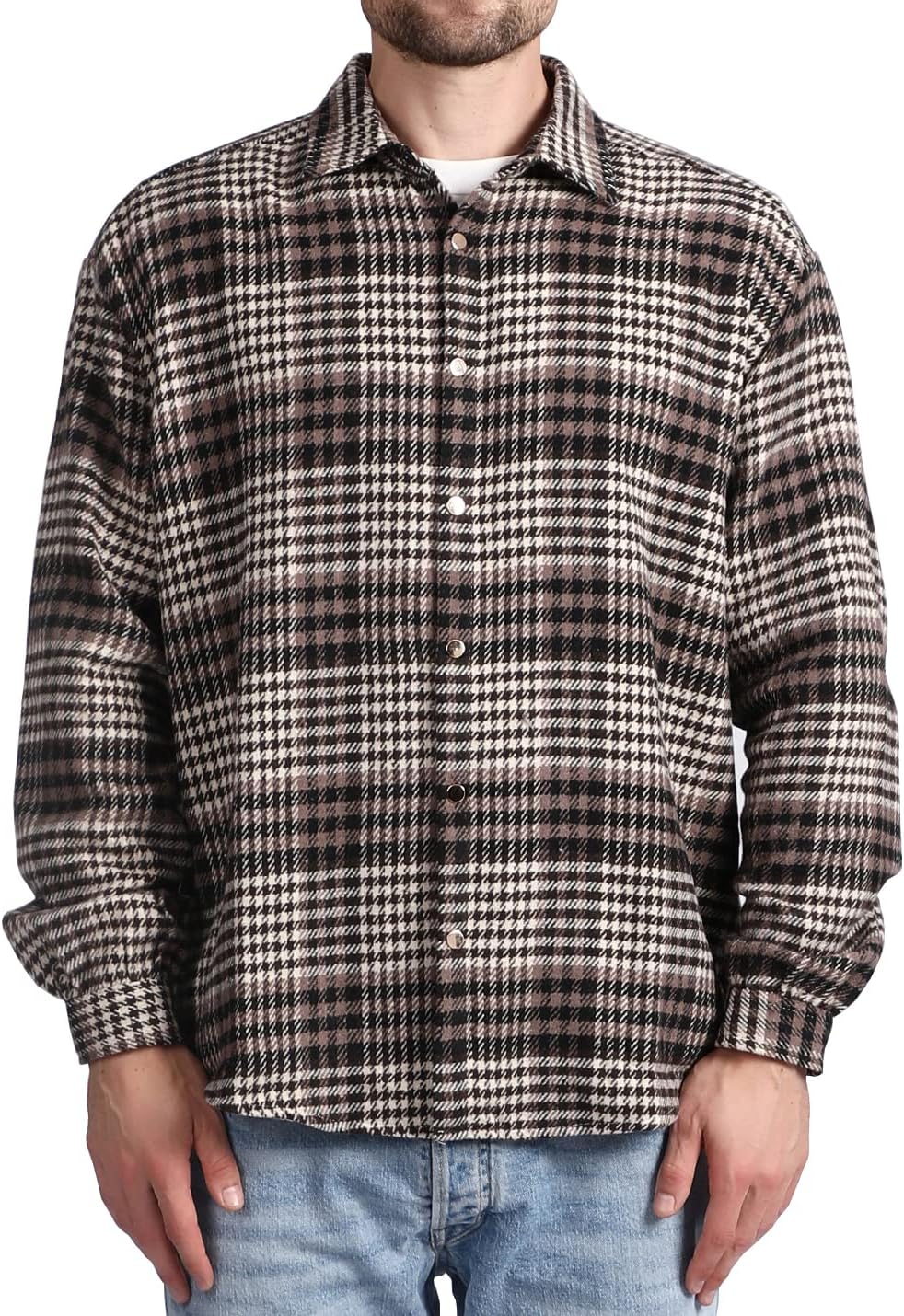 Mens Casual Cotton Plaid Shirts Long Sleeve Button-Down Flannel Overshirt Jacket - Picture 80 of 112