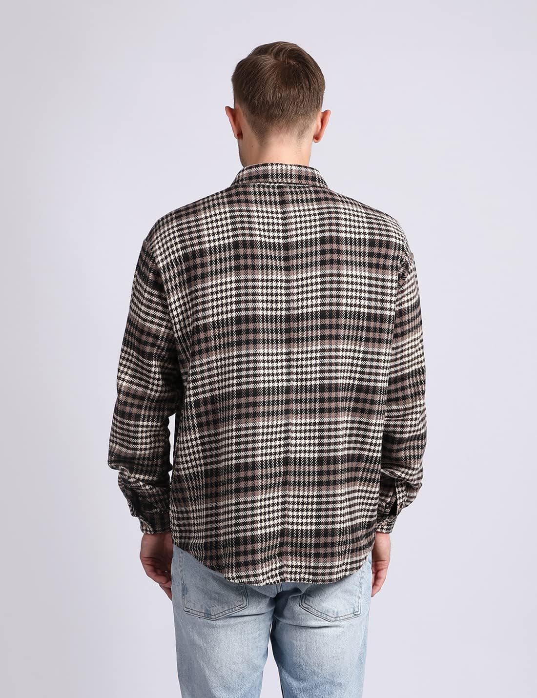 Mens Casual Cotton Plaid Shirts Long Sleeve Button-Down Flannel Overshirt Jacket - Picture 81 of 112
