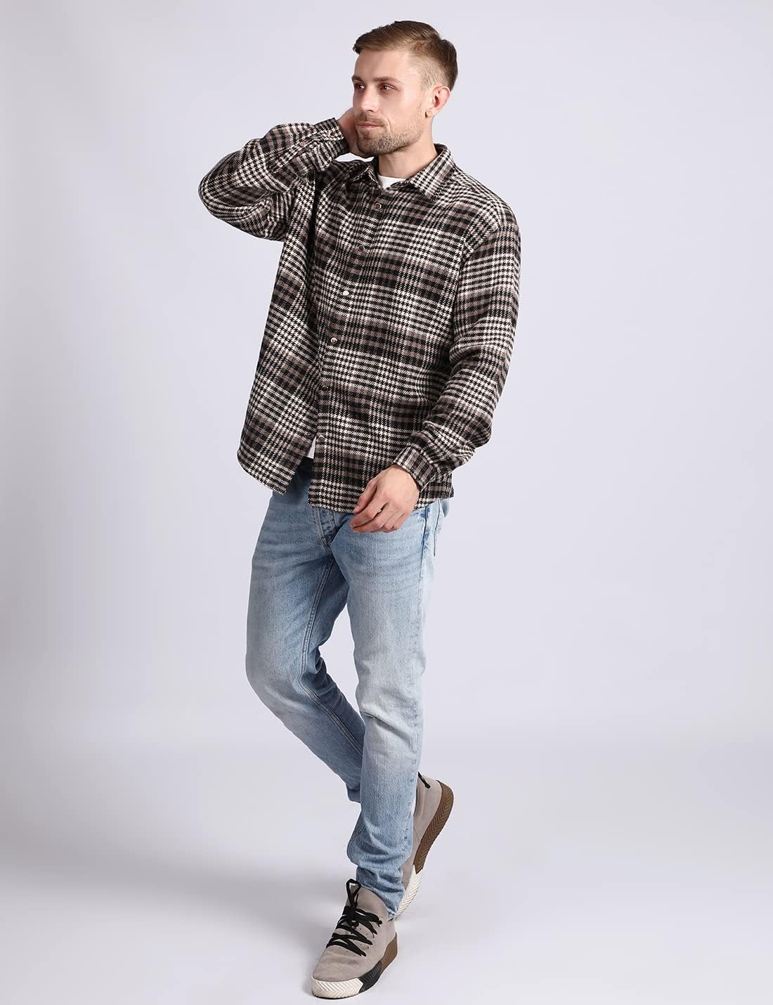 Mens Casual Cotton Plaid Shirts Long Sleeve Button-Down Flannel Overshirt Jacket - Picture 83 of 112