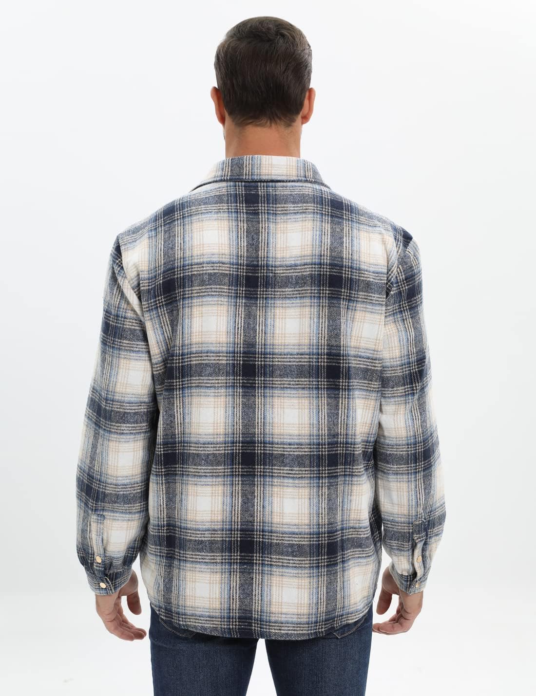 Mens Casual Cotton Plaid Shirts Long Sleeve Button-Down Flannel Overshirt Jacket - Picture 86 of 112