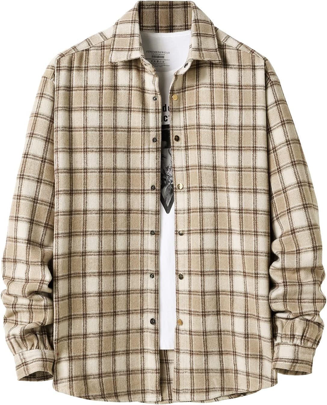 Mens Casual Cotton Plaid Shirts Long Sleeve Button-Down Flannel Overshirt Jacket - Picture 92 of 112
