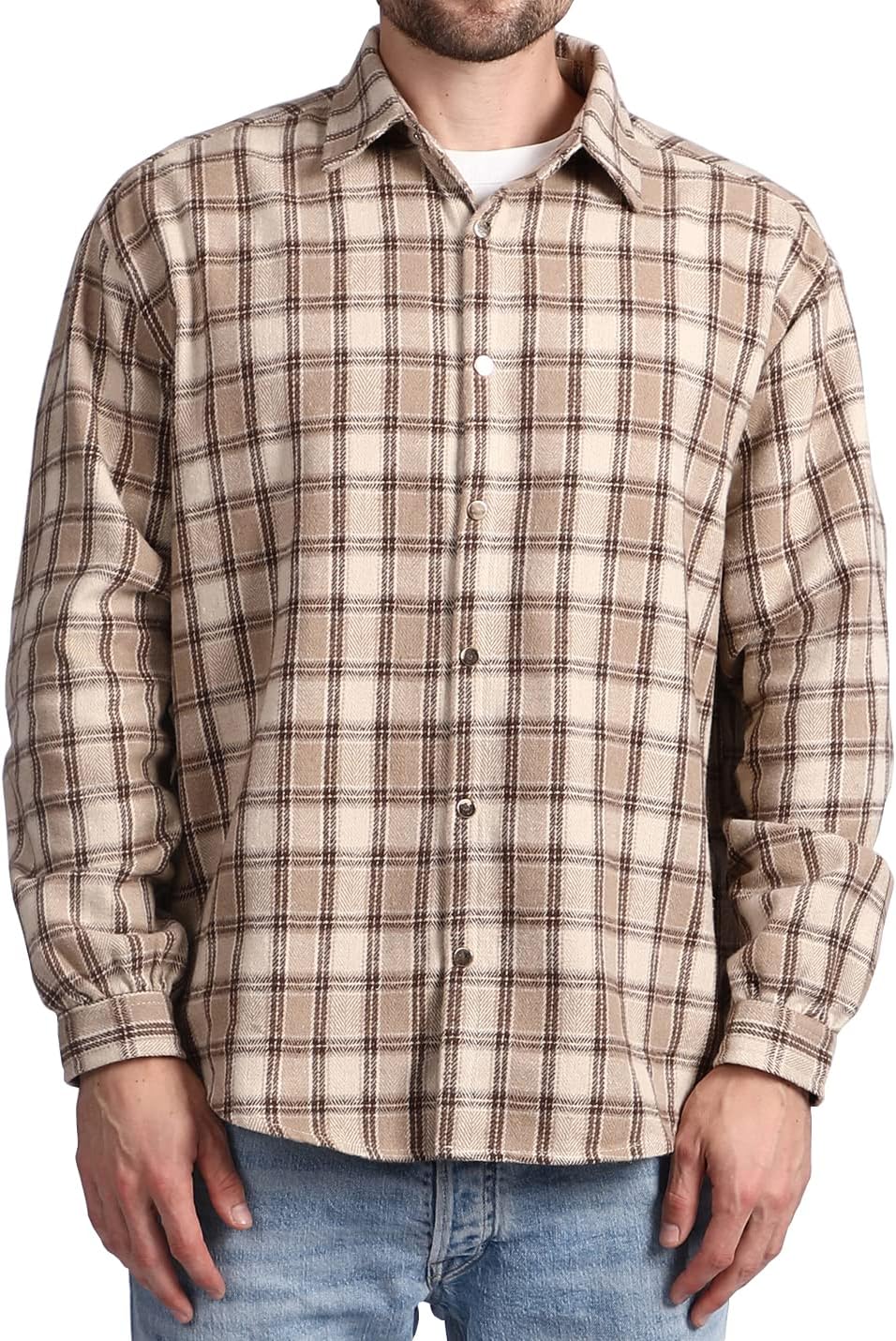 Mens Casual Cotton Plaid Shirts Long Sleeve Button-Down Flannel Overshirt Jacket - Picture 94 of 112