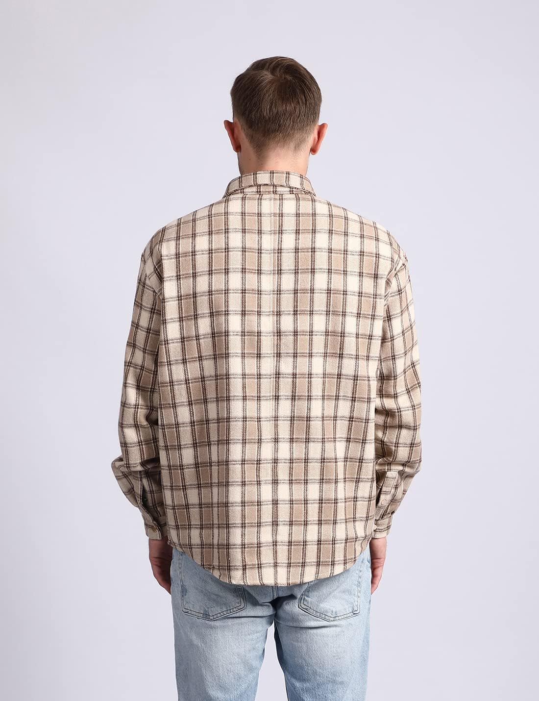 Mens Casual Cotton Plaid Shirts Long Sleeve Button-Down Flannel Overshirt Jacket - Picture 95 of 112