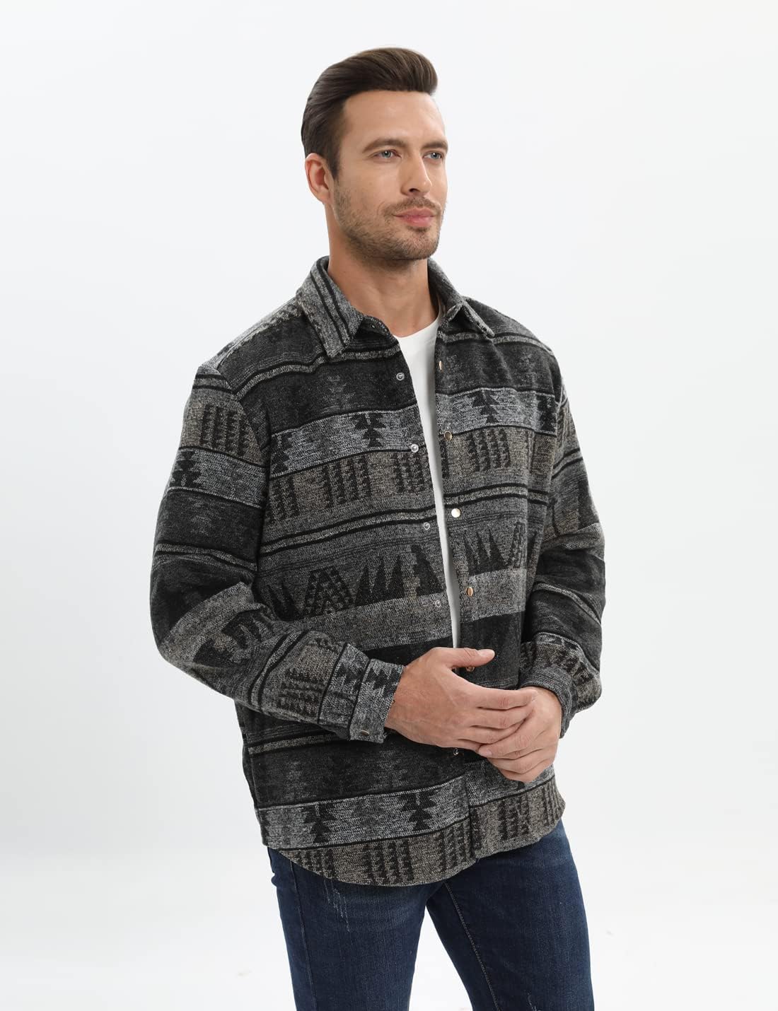 Mens Casual Cotton Plaid Shirts Long Sleeve Button-Down Flannel Overshirt Jacket - Picture 101 of 112