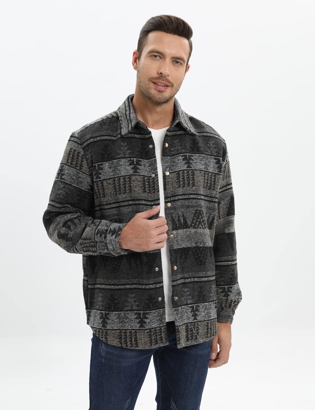 Mens Casual Cotton Plaid Shirts Long Sleeve Button-Down Flannel Overshirt Jacket - Picture 102 of 112