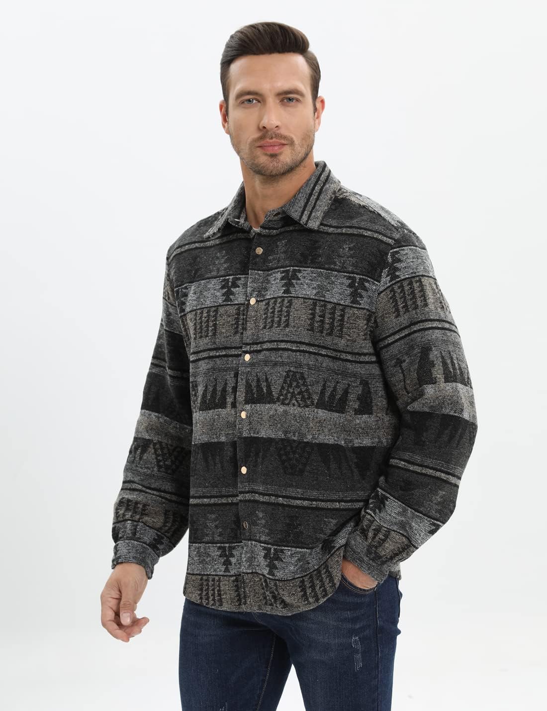 Mens Casual Cotton Plaid Shirts Long Sleeve Button-Down Flannel Overshirt Jacket - Picture 103 of 112