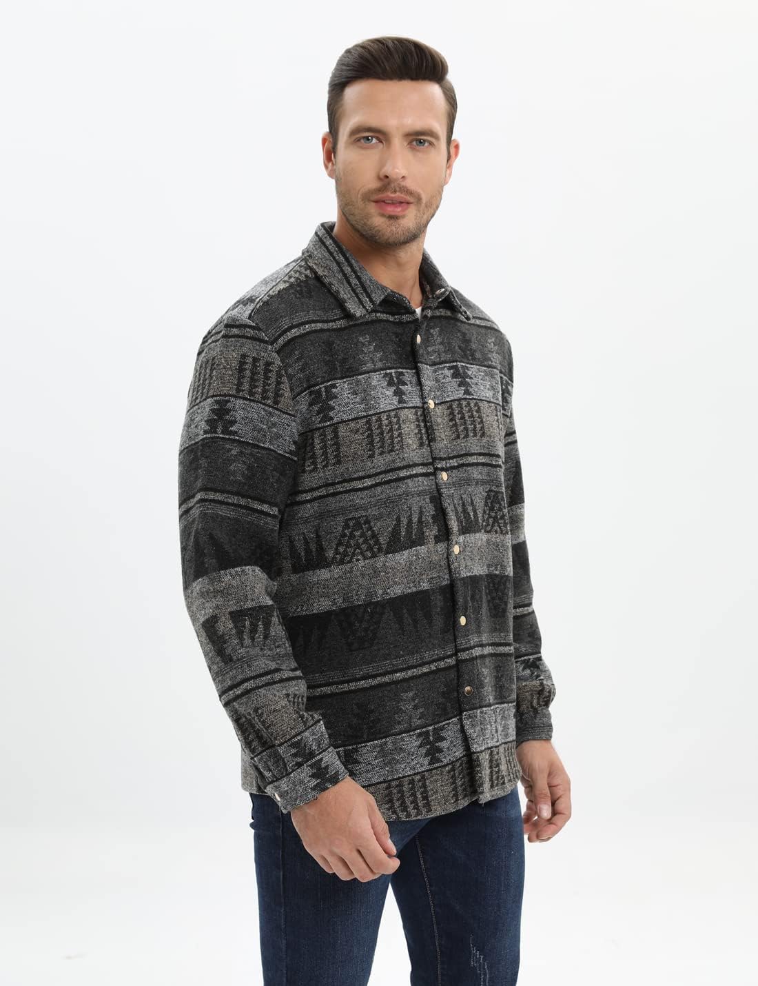 Mens Casual Cotton Plaid Shirts Long Sleeve Button-Down Flannel Overshirt Jacket - Picture 104 of 112