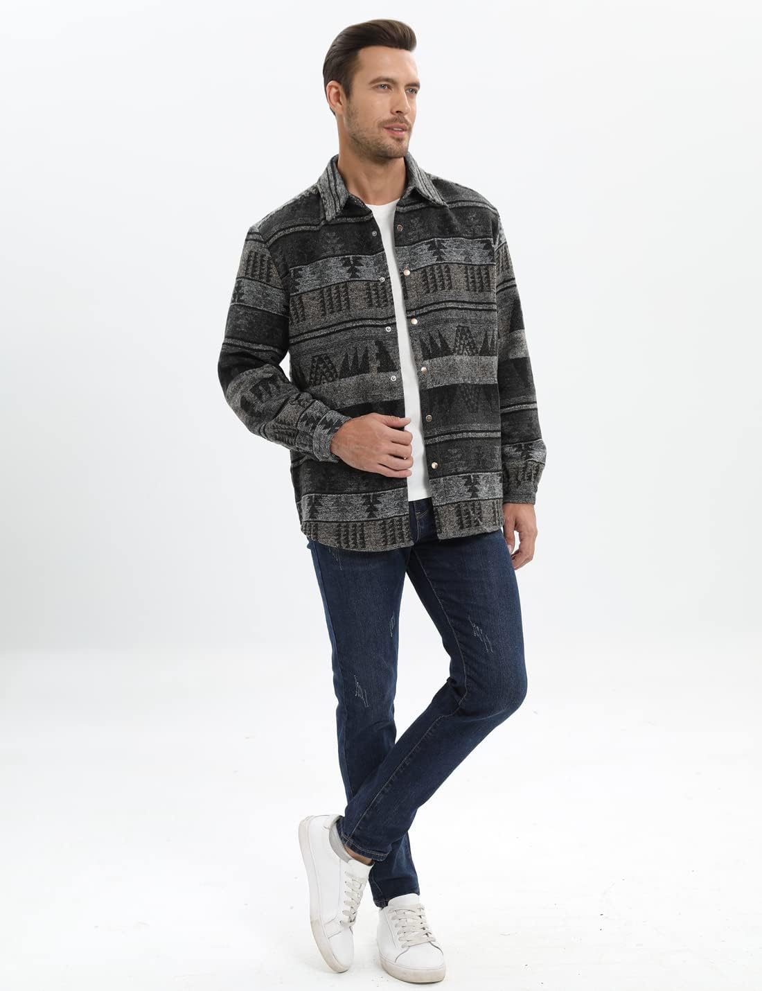 Mens Casual Cotton Plaid Shirts Long Sleeve Button-Down Flannel Overshirt Jacket - Picture 105 of 112
