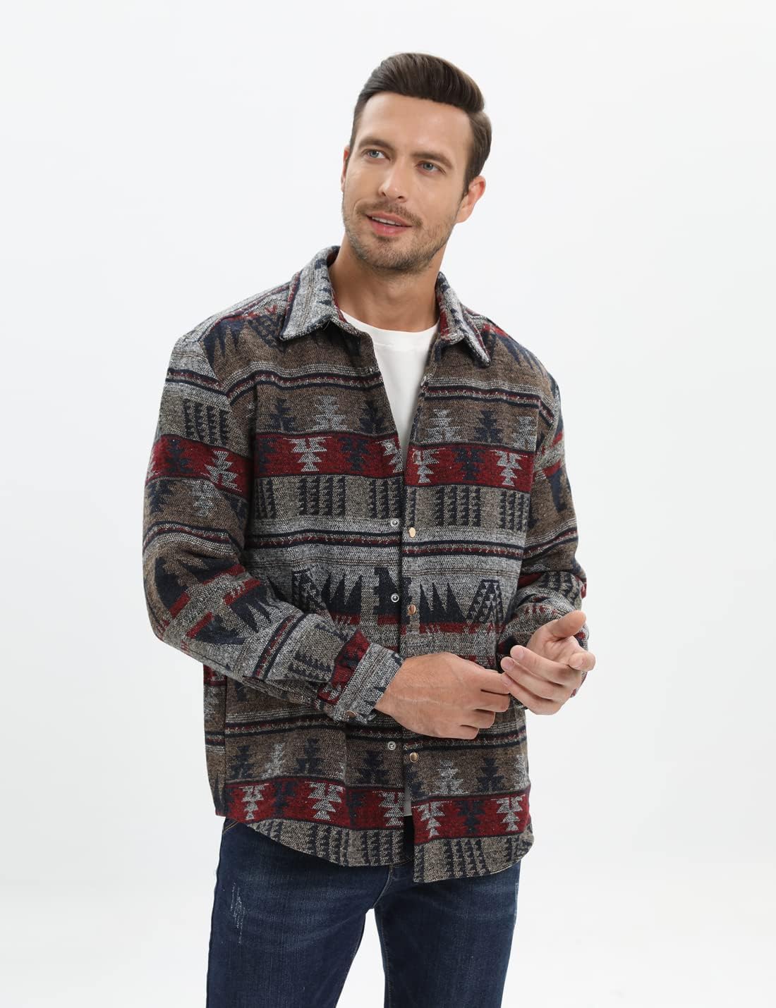 Mens Casual Cotton Plaid Shirts Long Sleeve Button-Down Flannel Overshirt Jacket - Picture 108 of 112