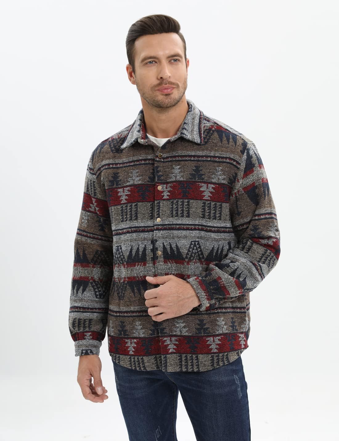 Mens Casual Cotton Plaid Shirts Long Sleeve Button-Down Flannel Overshirt Jacket - Picture 110 of 112