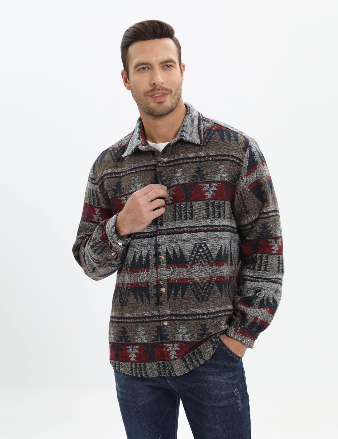 Mens Casual Cotton Plaid Shirts Long Sleeve Button-Down Flannel Overshirt Jacket - Picture 111 of 112