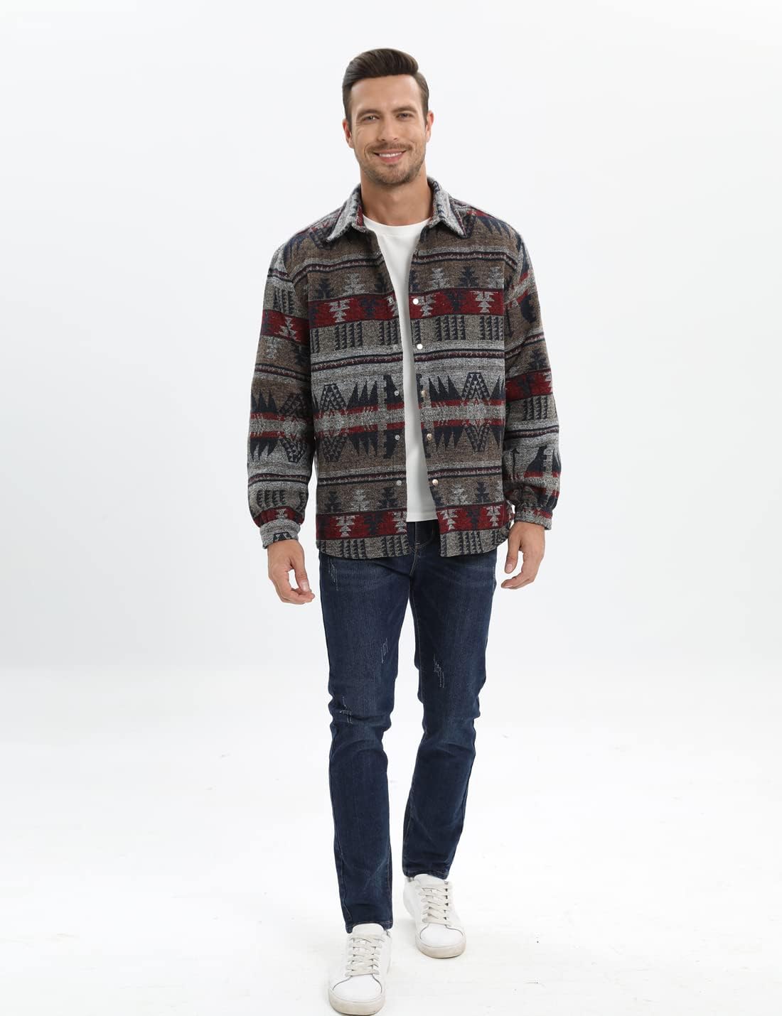 Mens Casual Cotton Plaid Shirts Long Sleeve Button-Down Flannel Overshirt Jacket - Picture 112 of 112