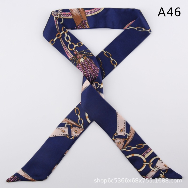 2pcs Skinny Long Silk Scarf Satin Ribbon Neck Tie Handle Bag Ribbons Headband