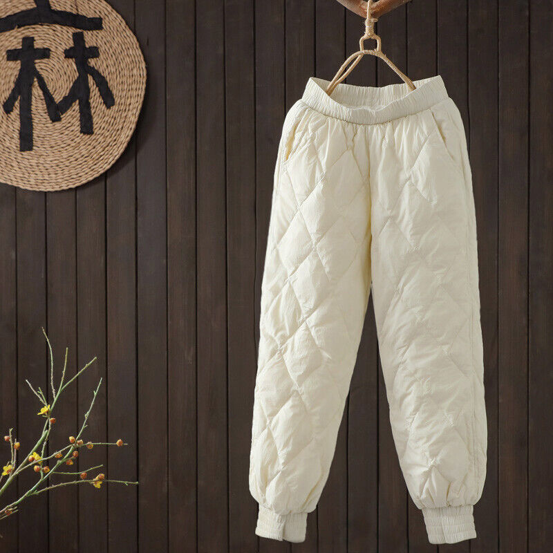 Womens Loose Lightweight Down Puffer Pants High Waist Winter Warm Long Trousers - Bild 23 von 25