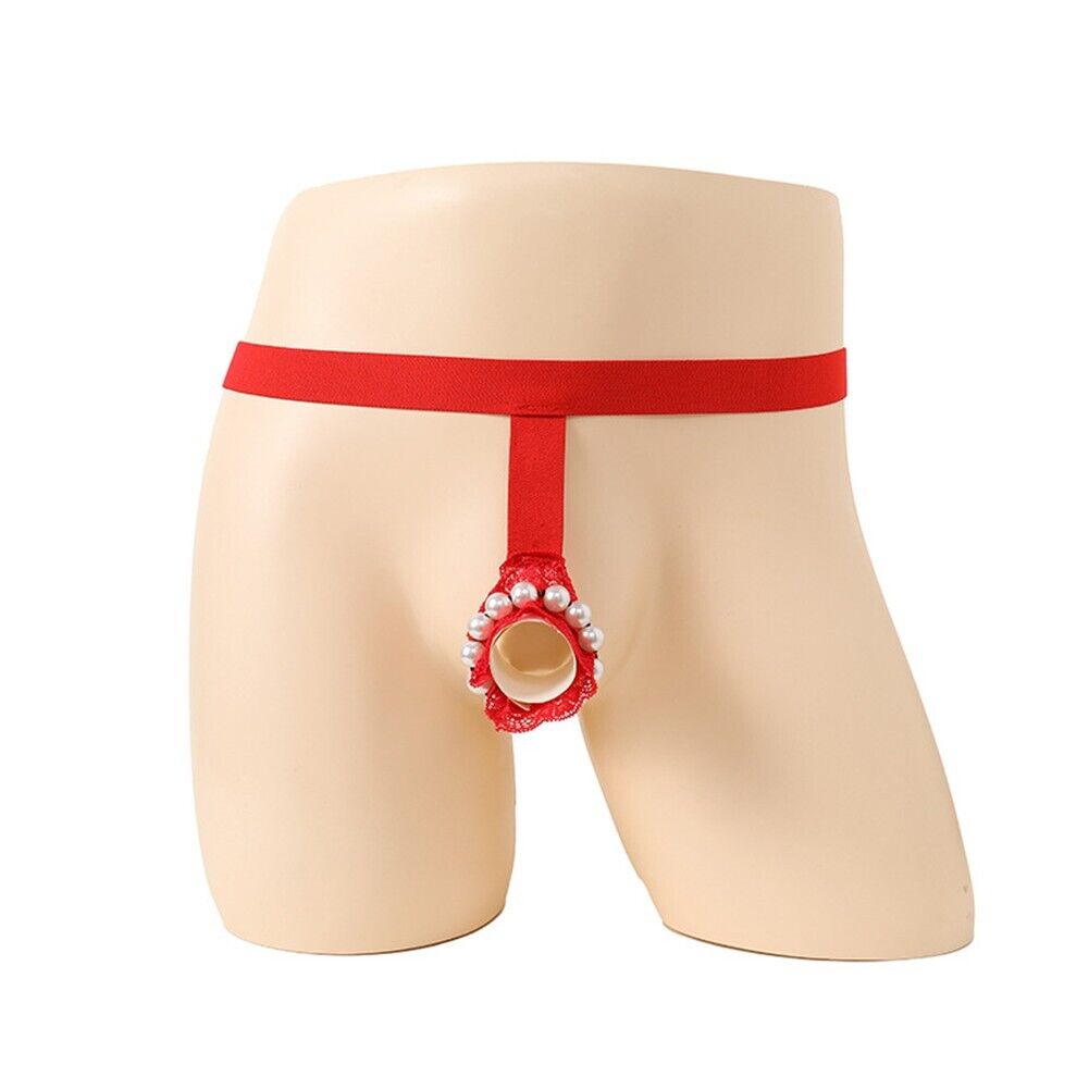 Sexy ropa interior calzoncillos Sissy calzoncillos de encaje con cuentas anillo tórico de encaje para hombre - Imagen 32 de 32