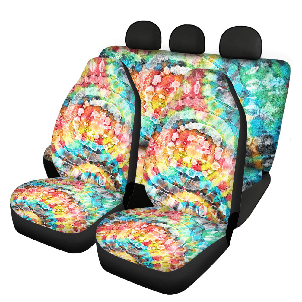 Colorful Printing Universal Front Rear Car Seat Cover 4 Pack Full Set for Women - Picture 14 of 15