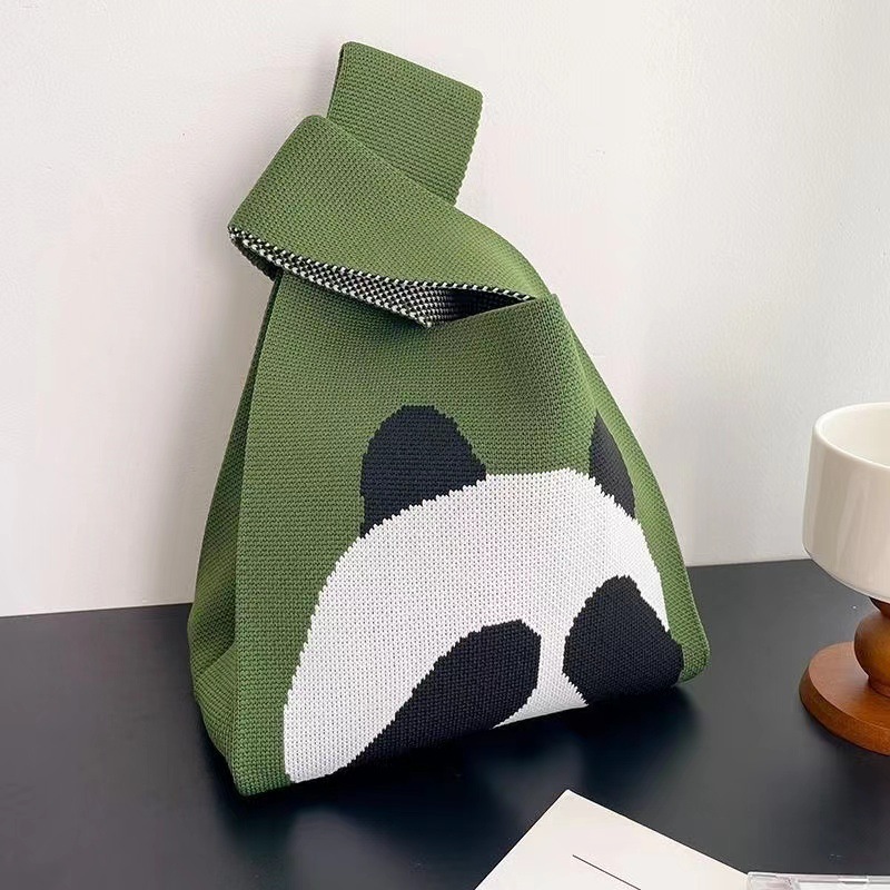 Knitted bag women's knitted handbag tote bag polyester woven bag panda bag - Picture 5 of 26