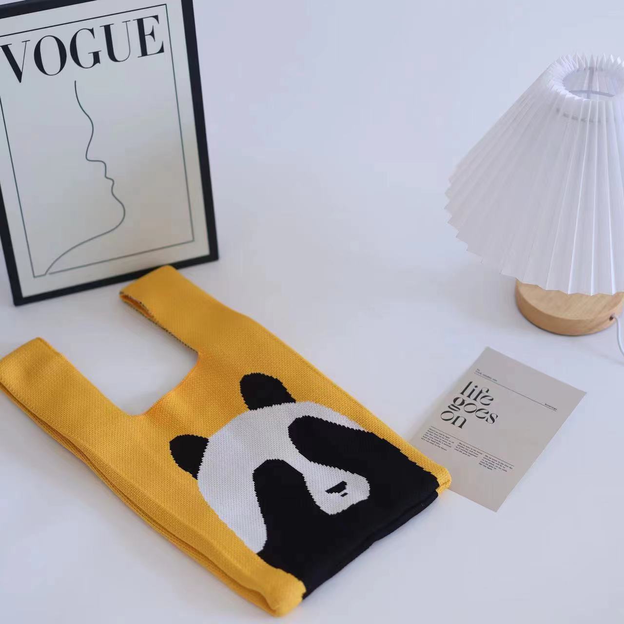 Knitted bag women's knitted handbag tote bag polyester woven bag panda bag - Picture 7 of 26