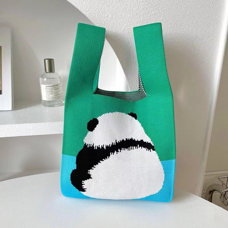 Knitted bag women's knitted handbag tote bag polyester woven bag panda bag - Picture 9 of 26
