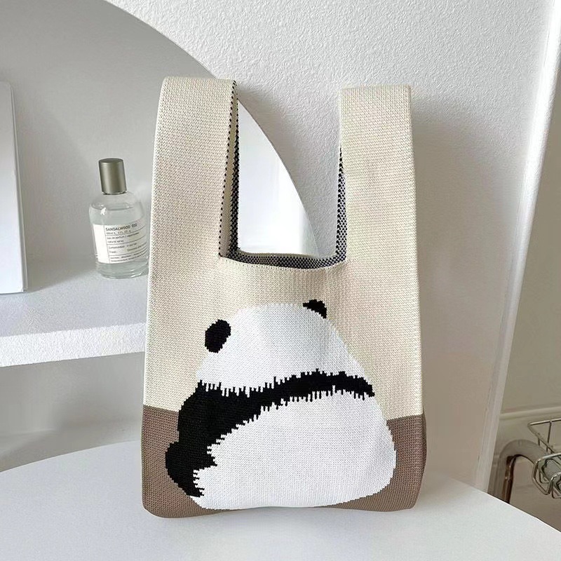 Knitted bag women's knitted handbag tote bag polyester woven bag panda bag - Picture 10 of 26