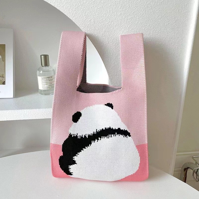 Knitted bag women's knitted handbag tote bag polyester woven bag panda bag - Picture 11 of 26