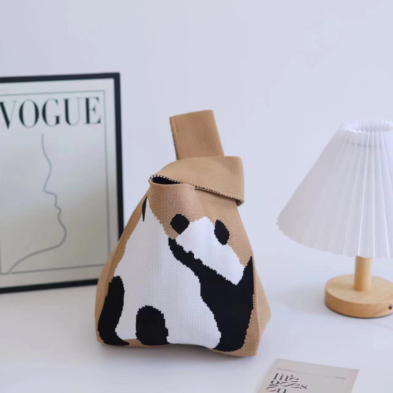 Knitted bag women's knitted handbag tote bag polyester woven bag panda bag - Picture 17 of 26