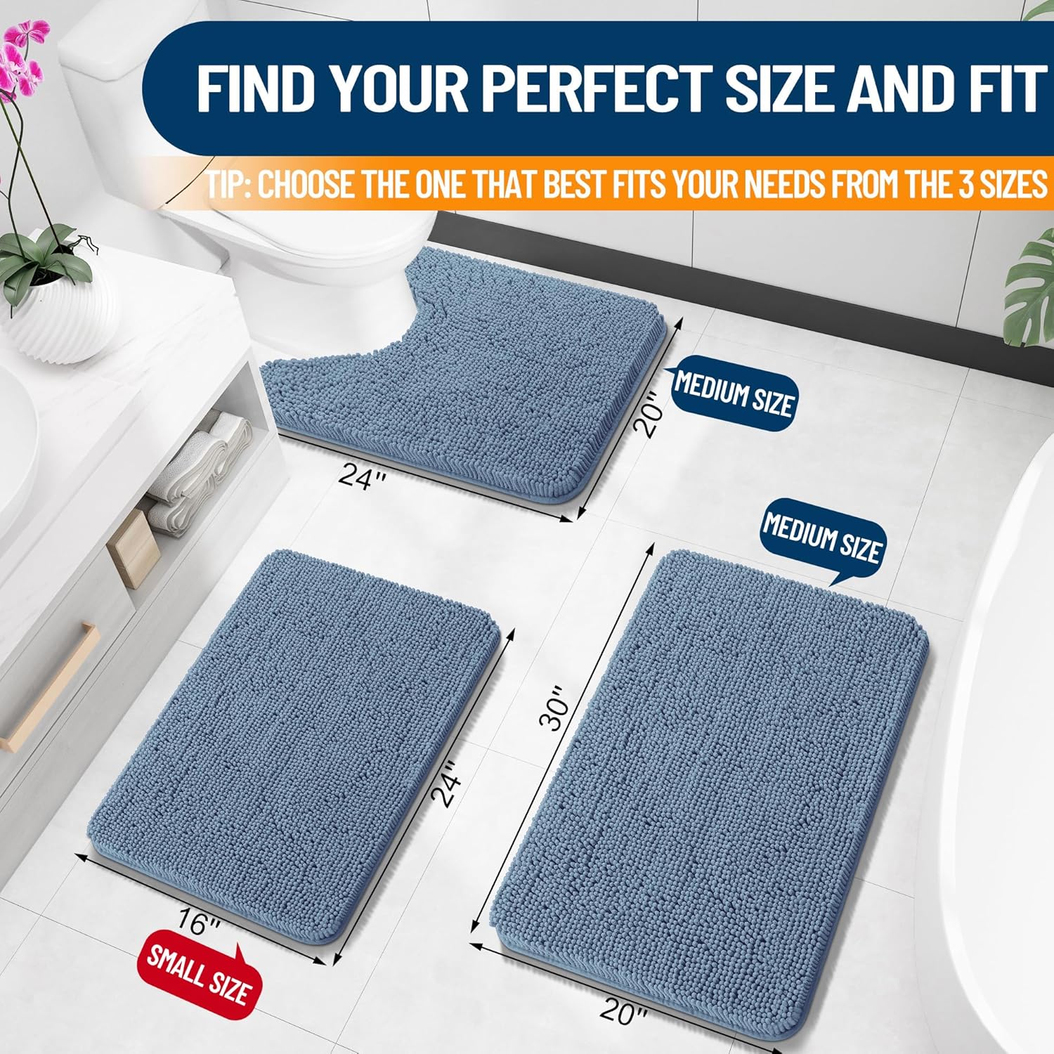 Extra Soft Absorbent Chenille Bath Rugs, Rubber Backing Quick Dry Bathroom Rugs - Picture 26 of 293