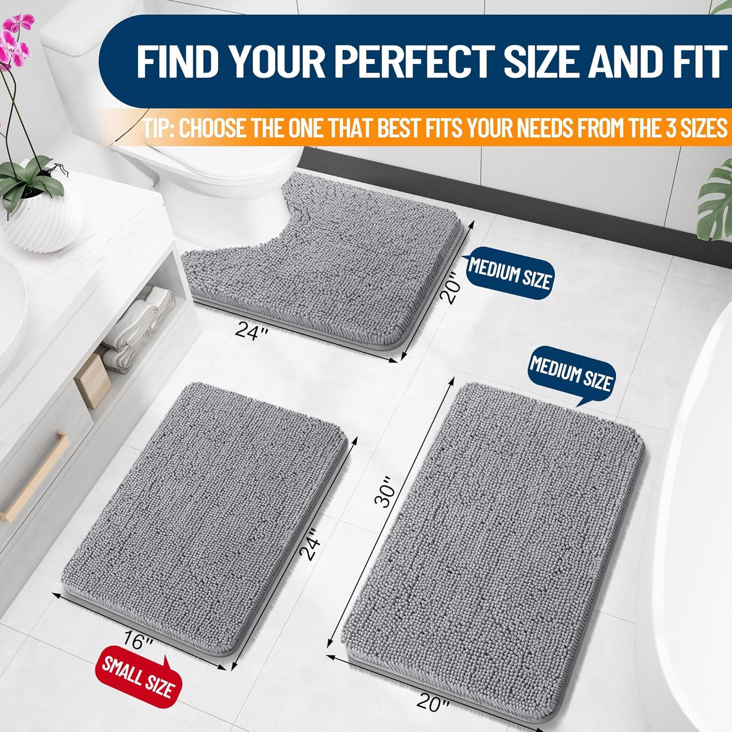 Extra Soft Absorbent Chenille Bath Rugs, Rubber Backing Quick Dry Bathroom Rugs - Picture 34 of 293