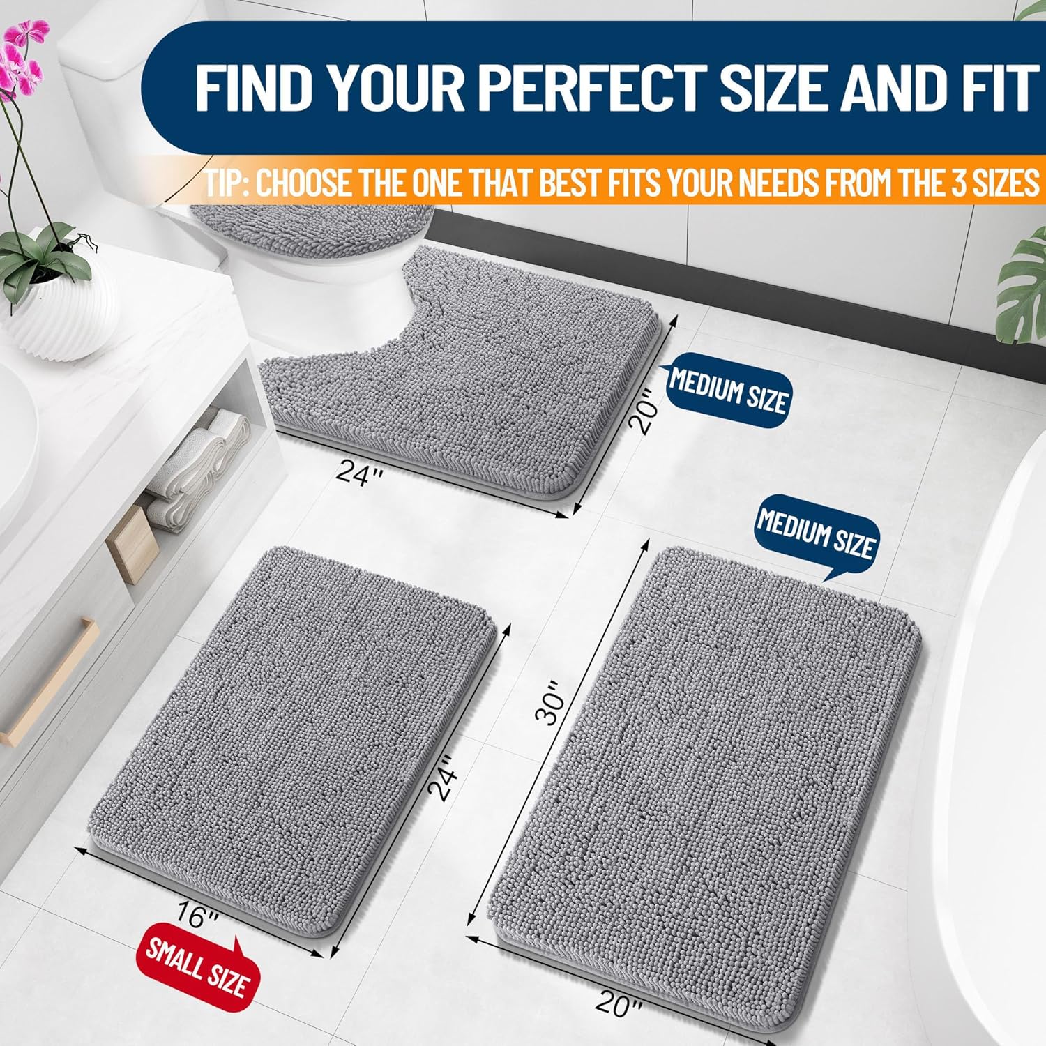 Extra Soft Absorbent Chenille Bath Rugs, Rubber Backing Quick Dry Bathroom Rugs - Picture 41 of 293
