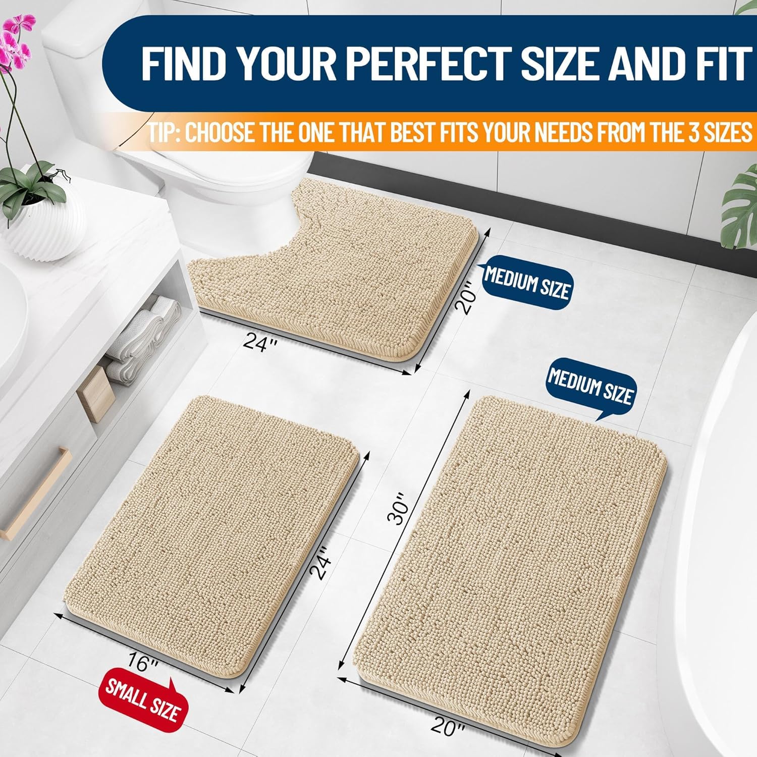 Extra Soft Absorbent Chenille Bath Rugs, Rubber Backing Quick Dry Bathroom Rugs - Picture 45 of 293