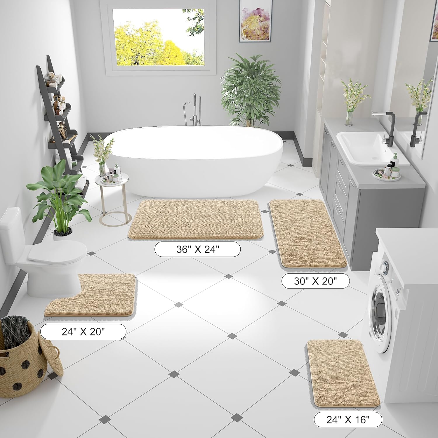 Extra Soft Absorbent Chenille Bath Rugs, Rubber Backing Quick Dry Bathroom Rugs - Picture 50 of 293