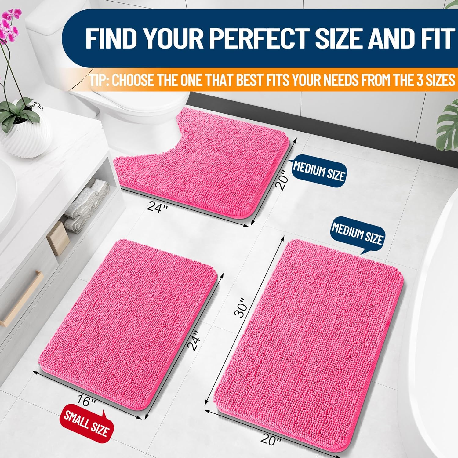 Extra Soft Absorbent Chenille Bath Rugs, Rubber Backing Quick Dry Bathroom Rugs - Picture 56 of 293