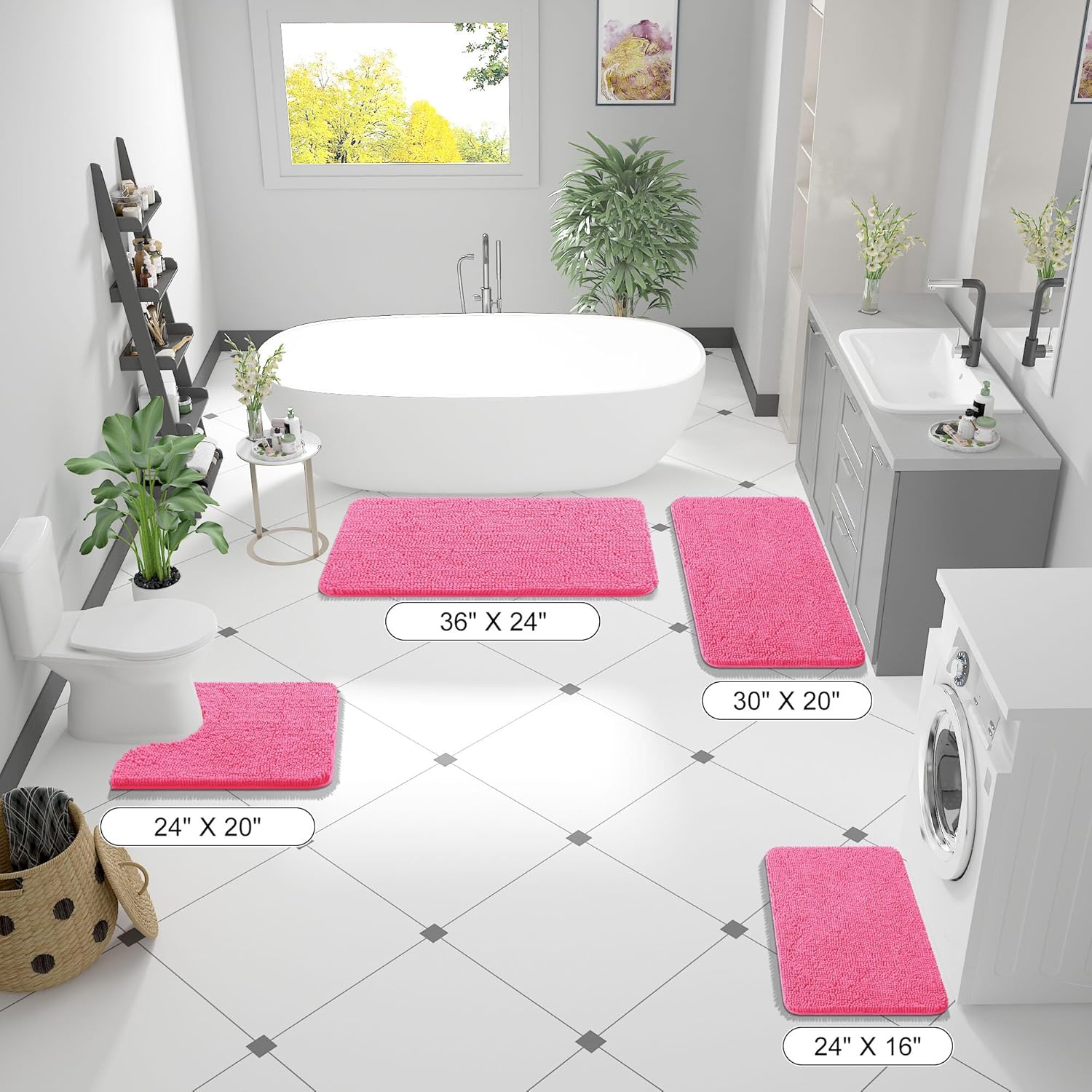 Extra Soft Absorbent Chenille Bath Rugs, Rubber Backing Quick Dry Bathroom Rugs - Picture 64 of 293