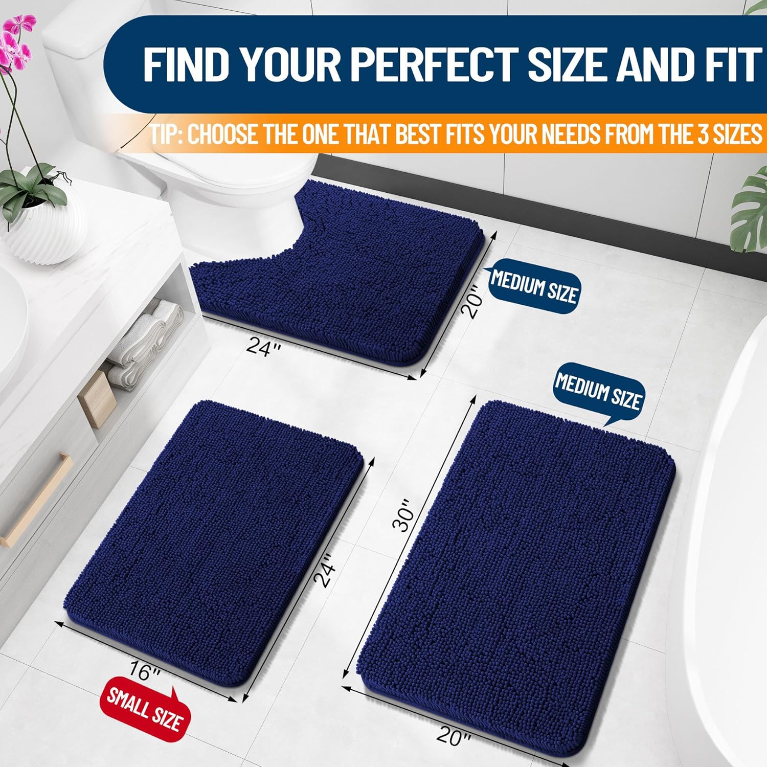 Extra Soft Absorbent Chenille Bath Rugs, Rubber Backing Quick Dry Bathroom Rugs - Picture 94 of 293