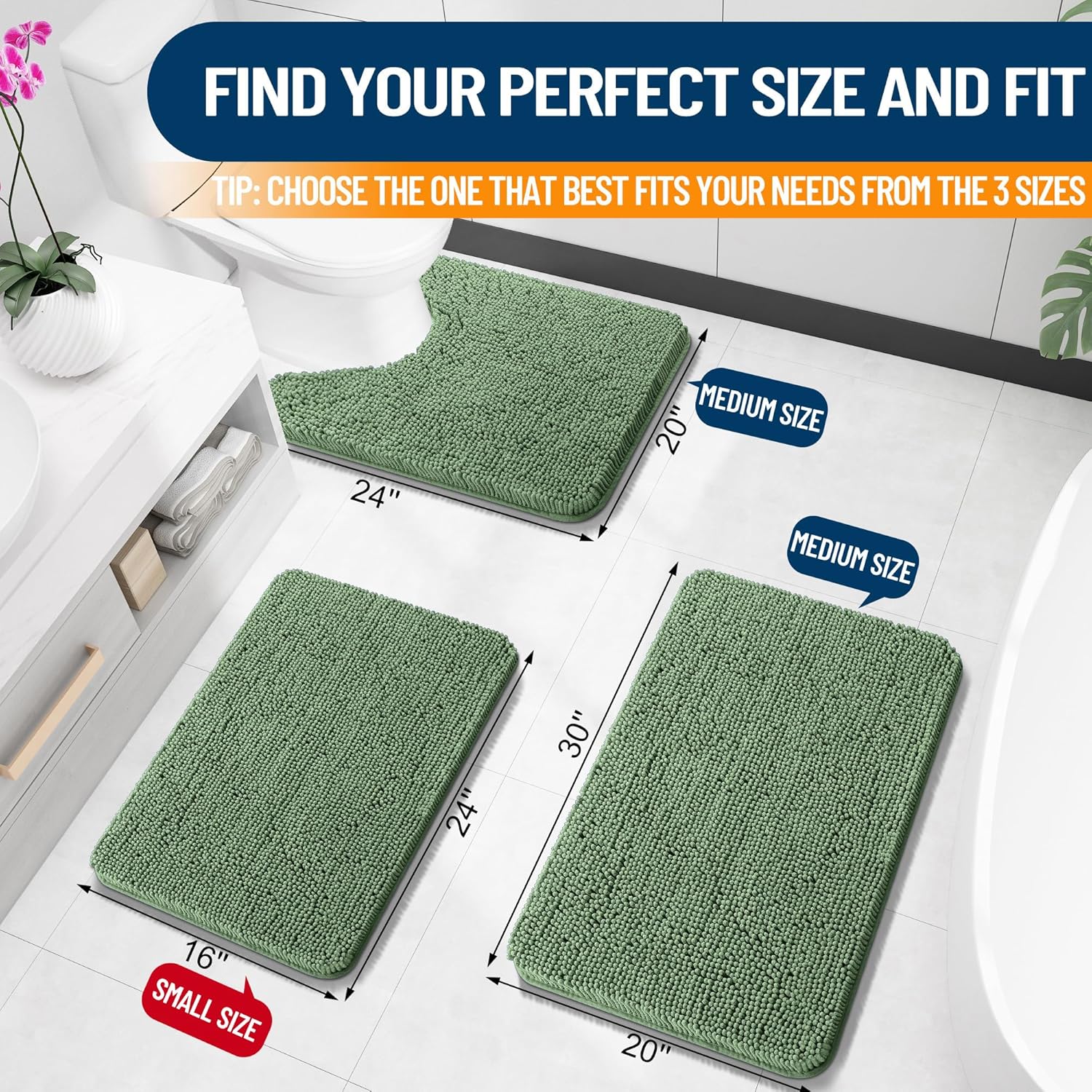 Extra Soft Absorbent Chenille Bath Rugs, Rubber Backing Quick Dry Bathroom Rugs - Picture 103 of 293