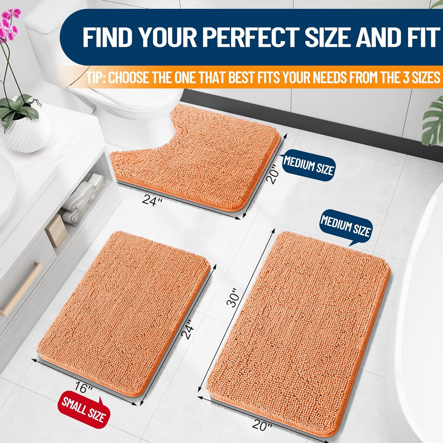 Extra Soft Absorbent Chenille Bath Rugs, Rubber Backing Quick Dry Bathroom Rugs - Picture 111 of 293