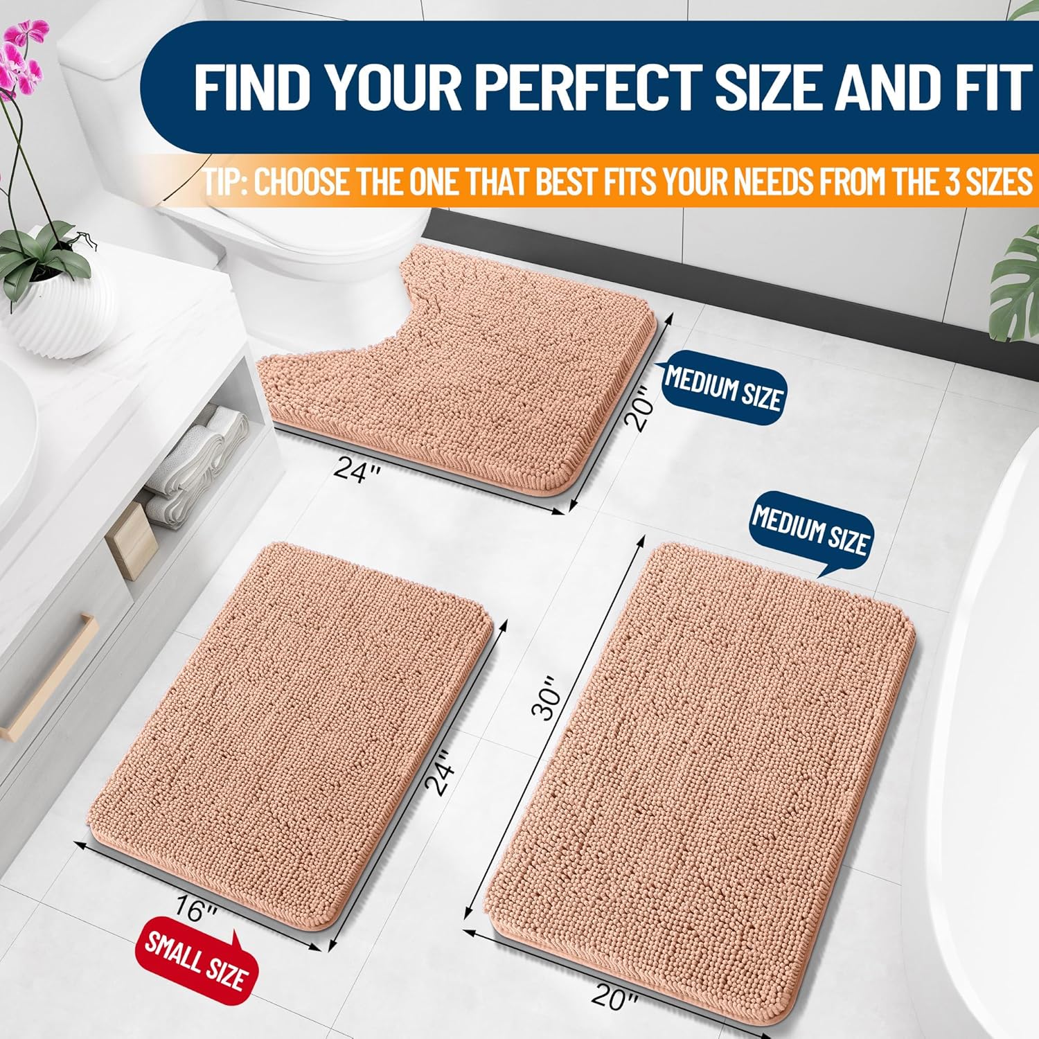 Extra Soft Absorbent Chenille Bath Rugs, Rubber Backing Quick Dry Bathroom Rugs - Picture 119 of 293