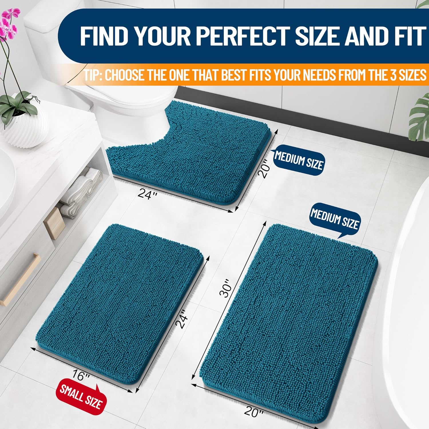 Extra Soft Absorbent Chenille Bath Rugs, Rubber Backing Quick Dry Bathroom Rugs - Picture 127 of 293