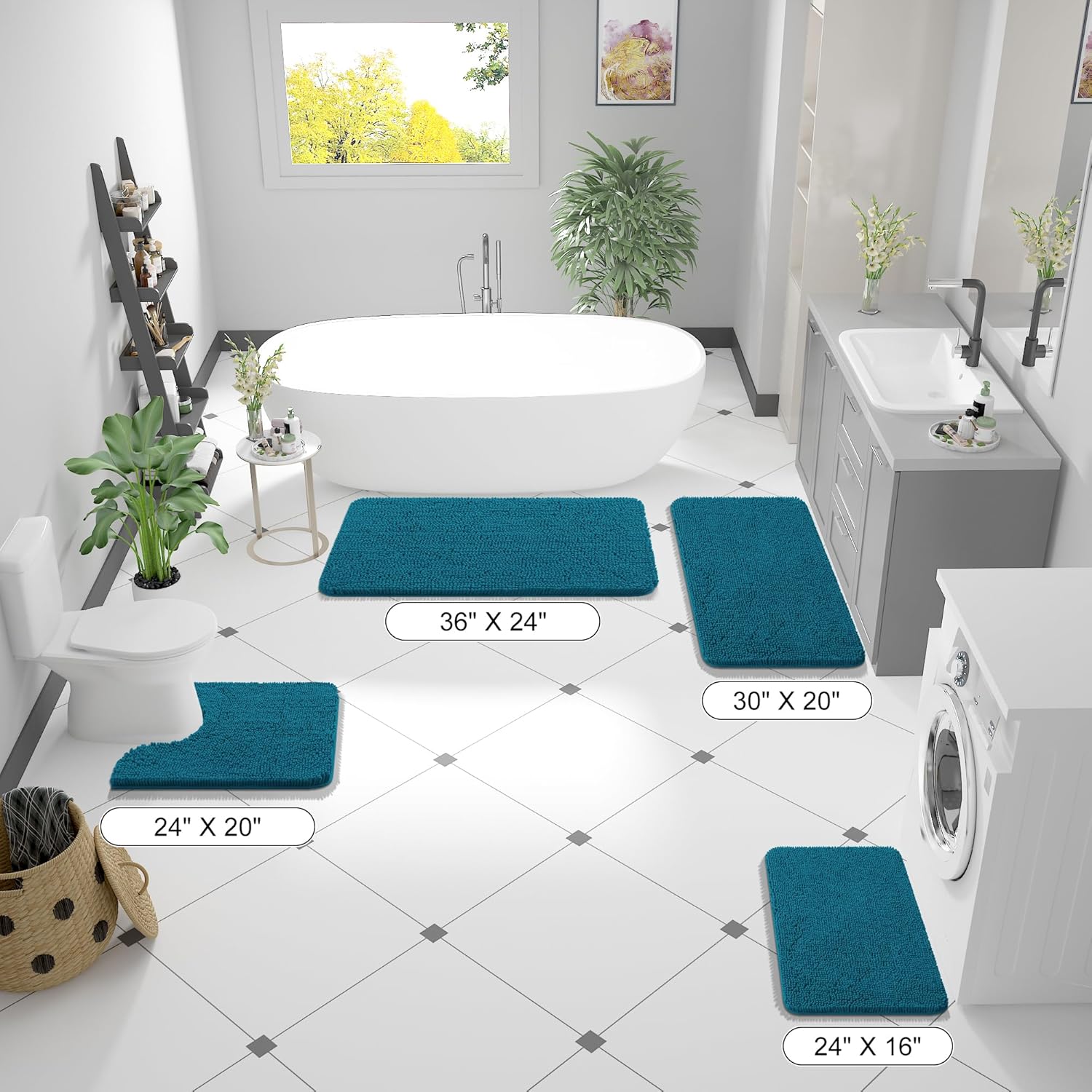 Extra Soft Absorbent Chenille Bath Rugs, Rubber Backing Quick Dry Bathroom Rugs - Picture 133 of 293