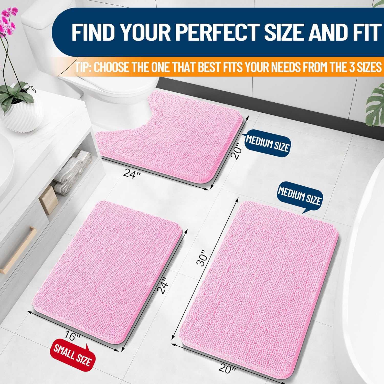 Extra Soft Absorbent Chenille Bath Rugs, Rubber Backing Quick Dry Bathroom Rugs - Picture 136 of 293