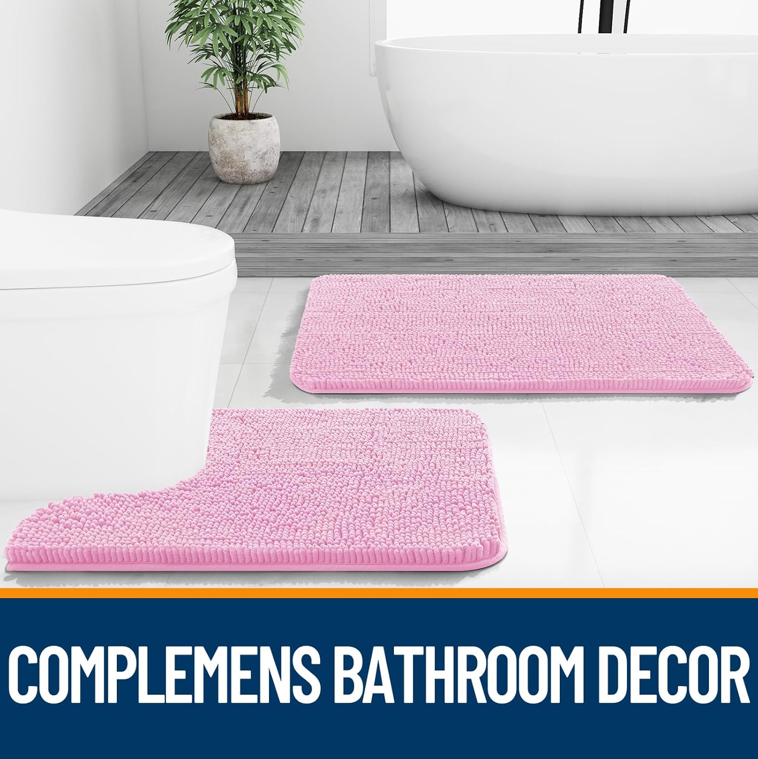 Extra Soft Absorbent Chenille Bath Rugs, Rubber Backing Quick Dry Bathroom Rugs - Picture 141 of 293