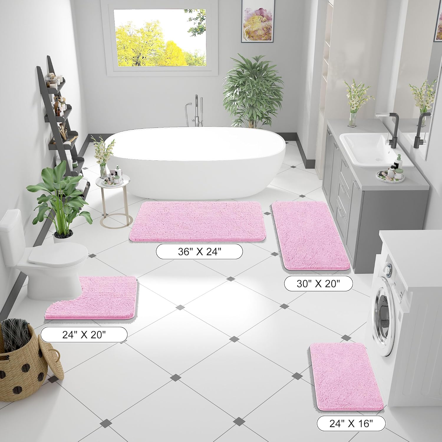 Extra Soft Absorbent Chenille Bath Rugs, Rubber Backing Quick Dry Bathroom Rugs - Picture 142 of 293